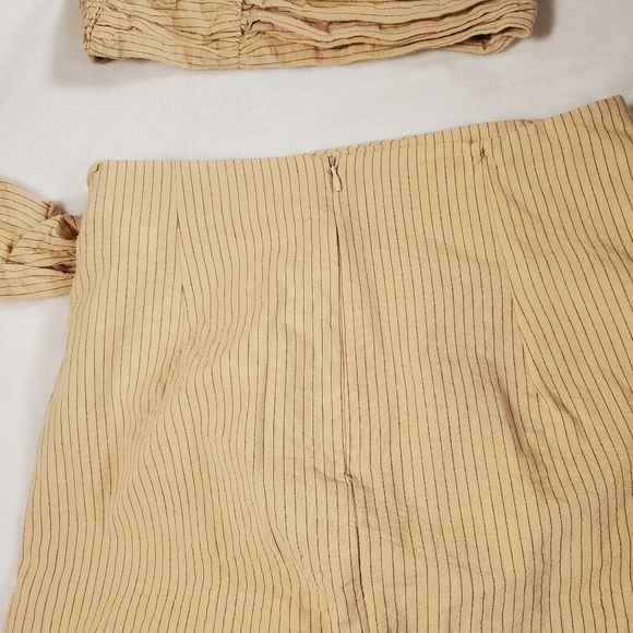 Zara Sz S Draped Pinstripe Asymmetric Skirt w Bow Golden Khaki Sand Zip NWOT - Picture 6 of 6